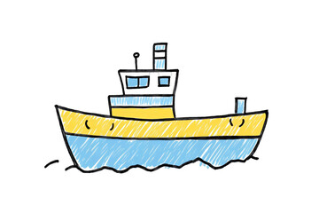 Obraz premium Hand Drawn Illustration Of A Yellow And Blue Boat On Transparent Background