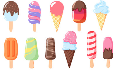 Variety of Ice Creams and Popsicles. Vector Illustration, vibrant colours