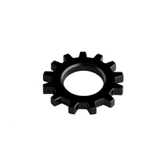 A black cogwheel isolated on a white background, symbolizing mechanics and engineering, suitable for designs and illustrations related to technology and industry concepts.