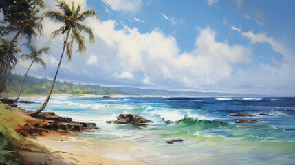 palm trees on the beach in sunset background poster decorative painting 