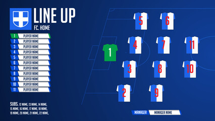 Infographic for football or soccer match lineups formation. Set of football player positions on soccer field. Football kit with soccer jersey icons in flat design.