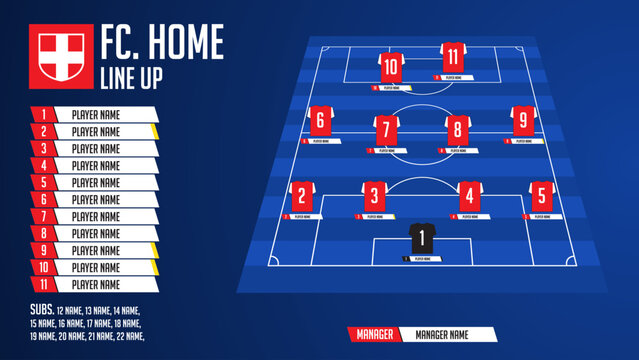 Infographic for football or soccer match lineups formation. Set of football player positions on soccer field. Football kit with soccer jersey icons in flat design.