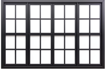 Isolated Black Window Frame Image With Grids And Transparent Background