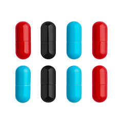 Isolated Capsules Illustration With Red Black And Blue Colors On Transparent Background