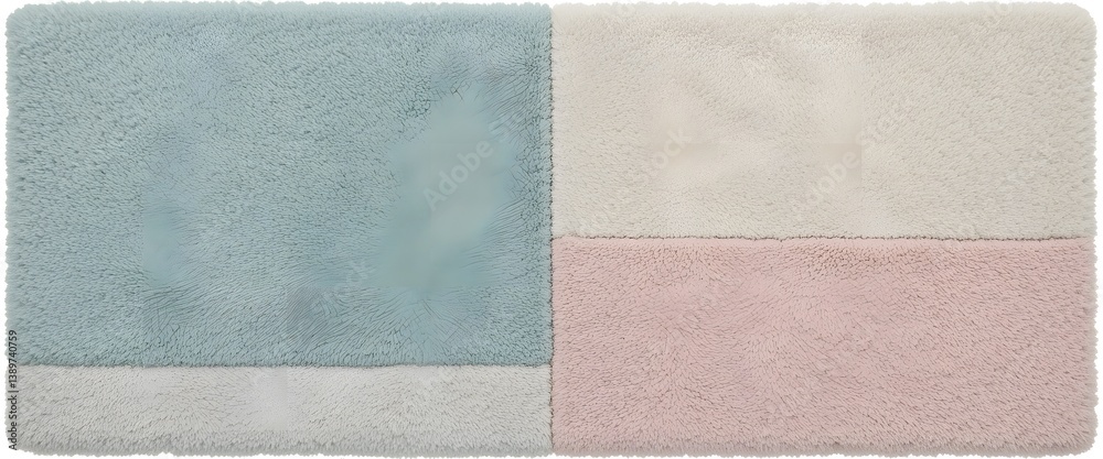 Poster soft pastel patchwork rug a gentle blend of teal beige pink and white squares offering a cozy textur