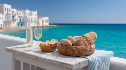 Obraz premium greek island picnic: scenic flavors