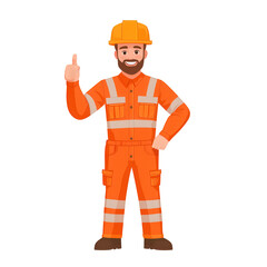 A cheerful construction worker in a safety uniform giving a thumbs up gesture. Ideal for representing positivity in the construction industry on white isolated background.