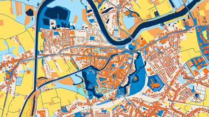 Obraz premium Colorful Dendermonde Street Map with Labels and Buildings