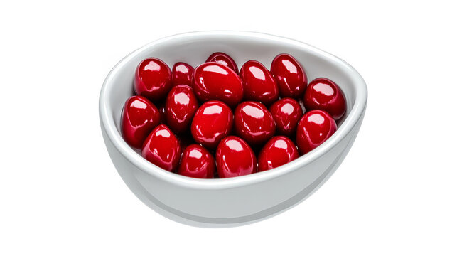 Isolated Illustration Of Red Cherries In White Bowl On Transparent Background