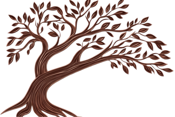 Isolated Illustration Of A Brown Tree With Green Leaves And A Transparent Background