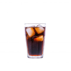 A chilled glass of cola with ice cubes, refreshing and perfect for any occasion, isolated against a white background.