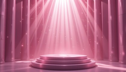 Pink Podium and Light Rays Presenting Empty Stage for Product Display