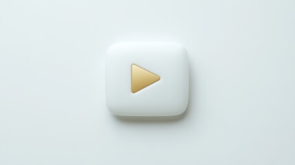 Minimalist play button features a stylish gold triangle on a white background, creating a modern and elegant design. Perfect for digital media applications