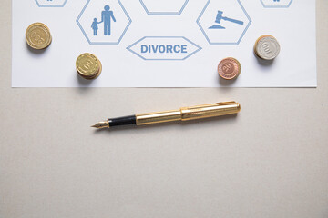 Document and wedding rings. Divorce