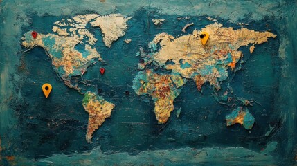 World map with various locations marked