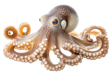 A captivating octopus with striking blue eyes intricate tentacles and speckled skin against a