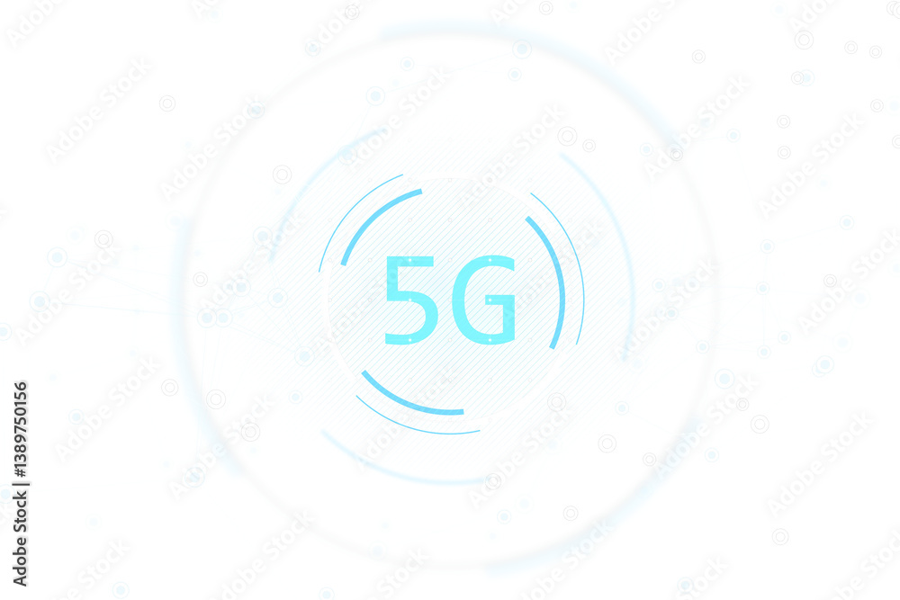 Poster 5G digital icon with circular elements isolated on a clean white background, representing modern mobile internet speed and network connection. 3D Rendering