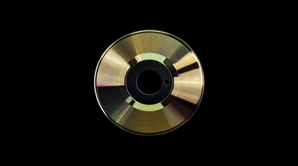 Gold disc spins, dark background, audio