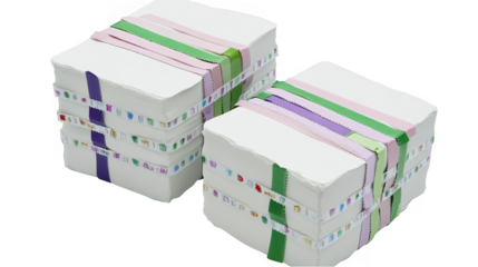 Isolated Photo Of White Paper Stacks With Colorful Bands On Transparent Background