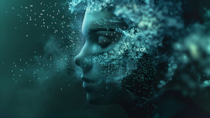 This face forms from DNA and data, symbolizing biotech's evolution in space.