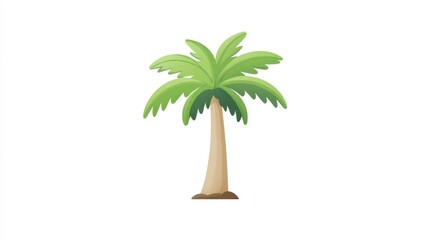 A tropical palm tree stands alone against a white background, showcasing its vibrant green fronds and a thick, textured trunk. Perfect for designs or nature themes