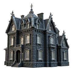 Fototapeta premium Eerie gothic mansion in 3D with pointed arch windows and dark stone walls perfect for a haunted house theme