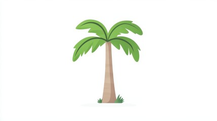 A vibrant palm tree with broad green fronds rises prominently against a simple background. The tropical vibe is enhanced by the tree's natural beauty and tropical aesthetic