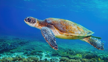 Obraz premium Green Sea Turtle swimming in clear blue water