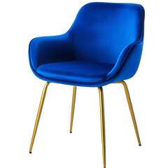 Modern Blue Velvet Chair With Gold Legs On Transparent Background Illustration