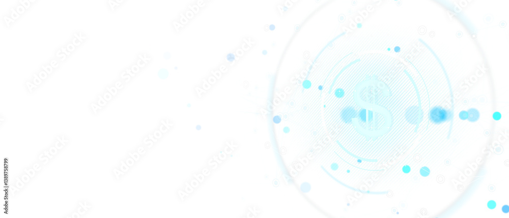 Poster glowing dollar symbol in abstract blue design over white background, representing digital currency a