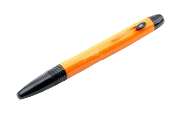 Sleek orange pen black accents poised on white ready to write clean minimalist design