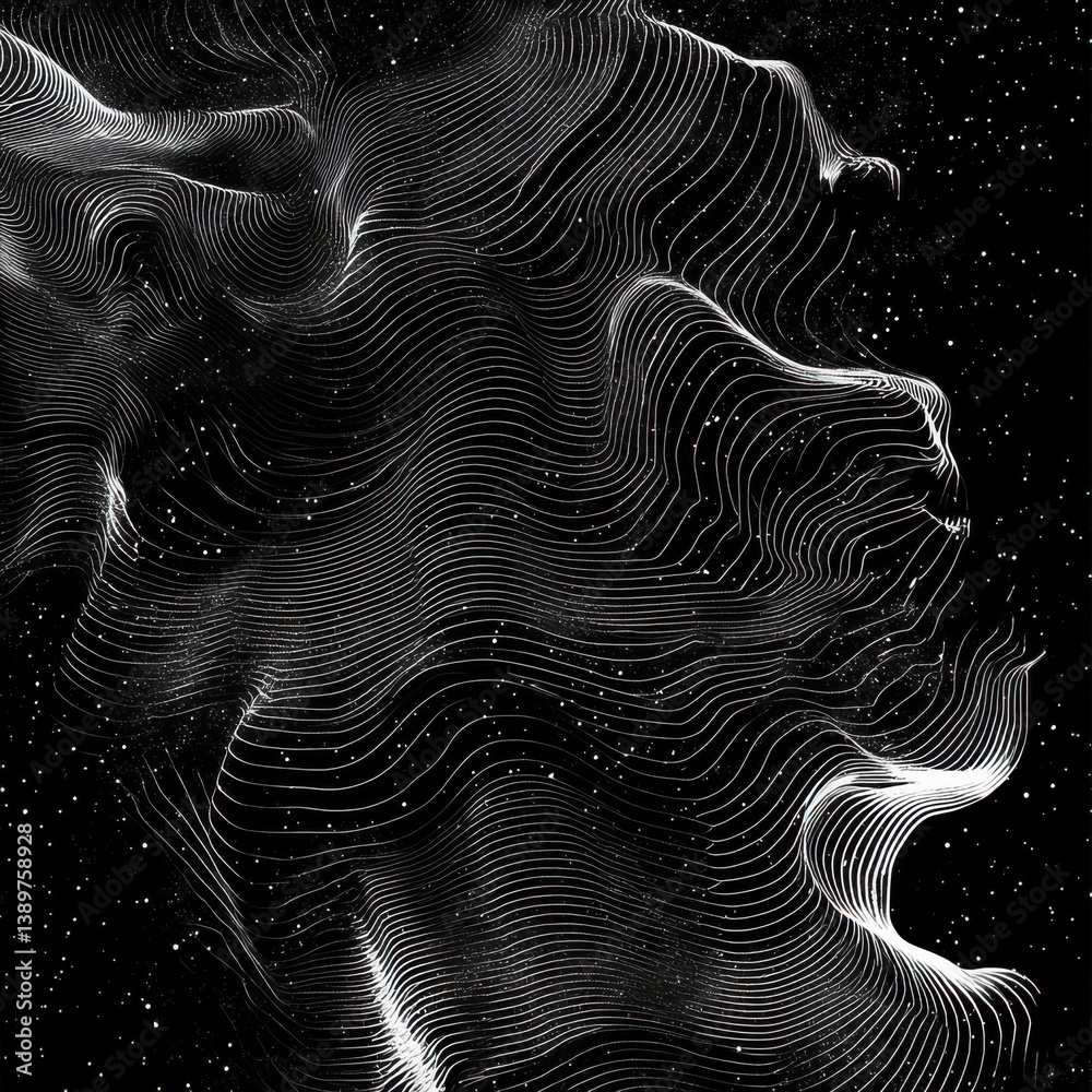 Poster abstract black and white wavy lines create a mesmerizing visual of movement and depth in a digital a