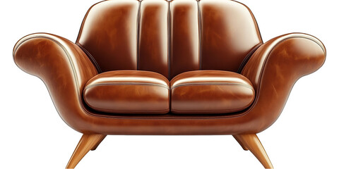 Realistic Illustration Of Brown Leather Sofa In 3D Isolated Object