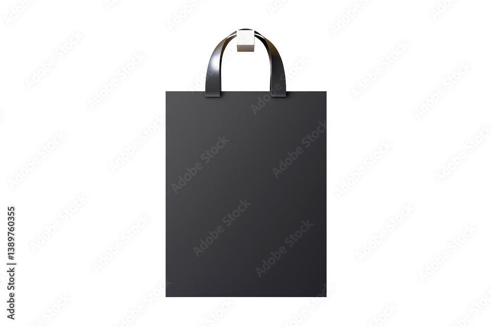 Poster black shopping bag with glossy handles, 3d rendering style, isolated on white background. concept of