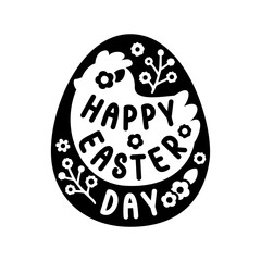 Whimsical Egg-Shaped Black Sticker Featuring Happy Easter Day