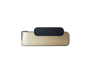 Stylish modern reception desk element in gold and black, isolated on white background, clean concept for branding, office interior, or mockup. 3D Rendering