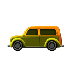 Pixelated Illustration Of A Vintage Car In Yellow And Orange Isolated On Black