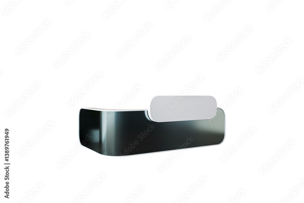 Poster sleek black and white modern reception desk element in closeup, isolated on white background, clean 