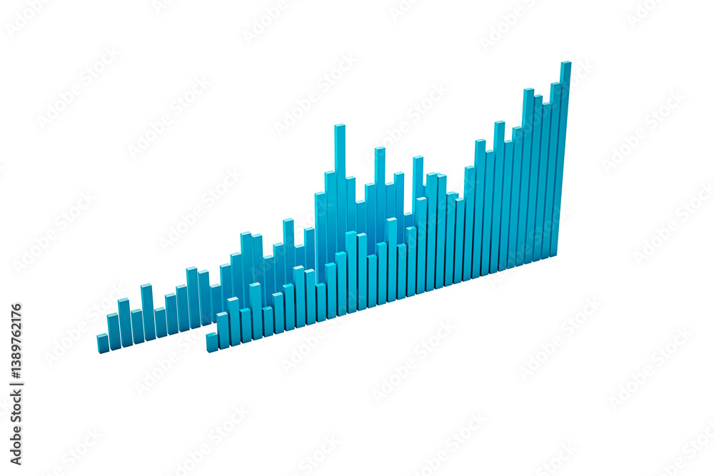 Aufkleber Blue 3D bar graph isolated on white background representing upward business chart concept with clean abstract layout design. 3D Rendering