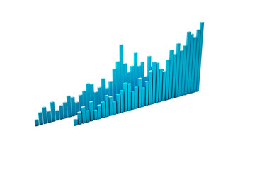 Blue 3D bar graph isolated on white background representing upward business chart concept with clean abstract layout design. 3D Rendering