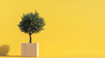 Wood cube and tree. Generative AI