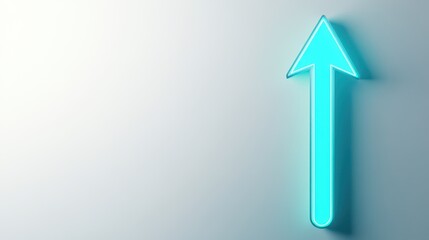 A glowing turquoise arrow is displayed, set against a smooth wall with calming light. The design conveys direction, positivity, and modern aesthetics