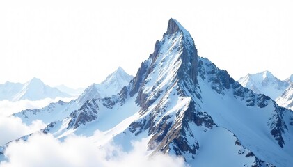 Fototapeta premium Snow covered mountain peak against bright white sky, white, ice