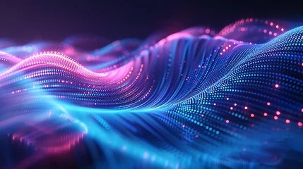 Digital fractal waves pulsating with neon blue and pink tones