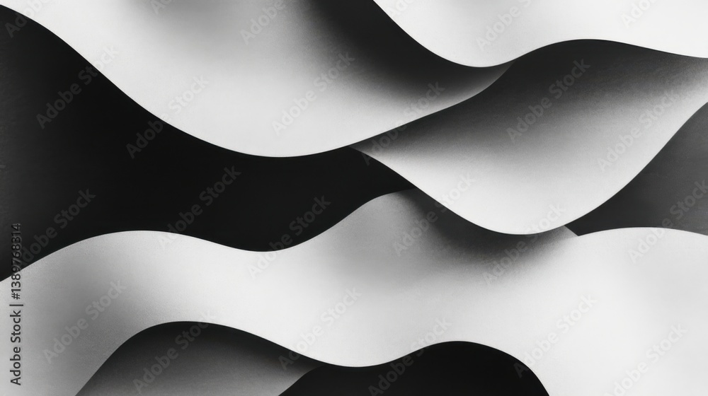 Poster abstract black and white waves creating dynamic movement and contrast in a modern design setting