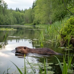 Beaver in Pond, Nature Wildlife