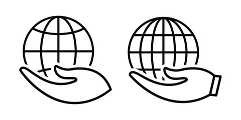 Hand with a globe icon design line vector style