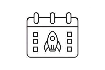 Outlined Calendar Icon with Rocket Launch on Marked Date &ndash; Photo realistic White Background