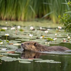Beaver in Pond: Wildlife Photography