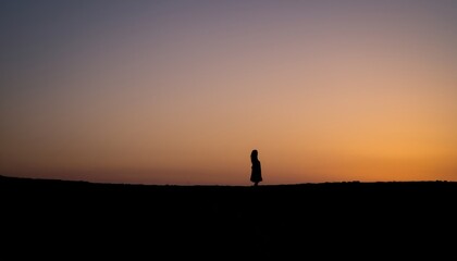 Fototapeta premium Lonely Figure Silhouetted Against Sunset